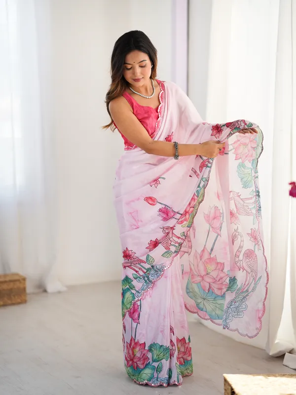 Rani_Pink_Pure_Chinon_Digital_Print_Saree_With_Mirror_Work_Scallop_Border_For_Women