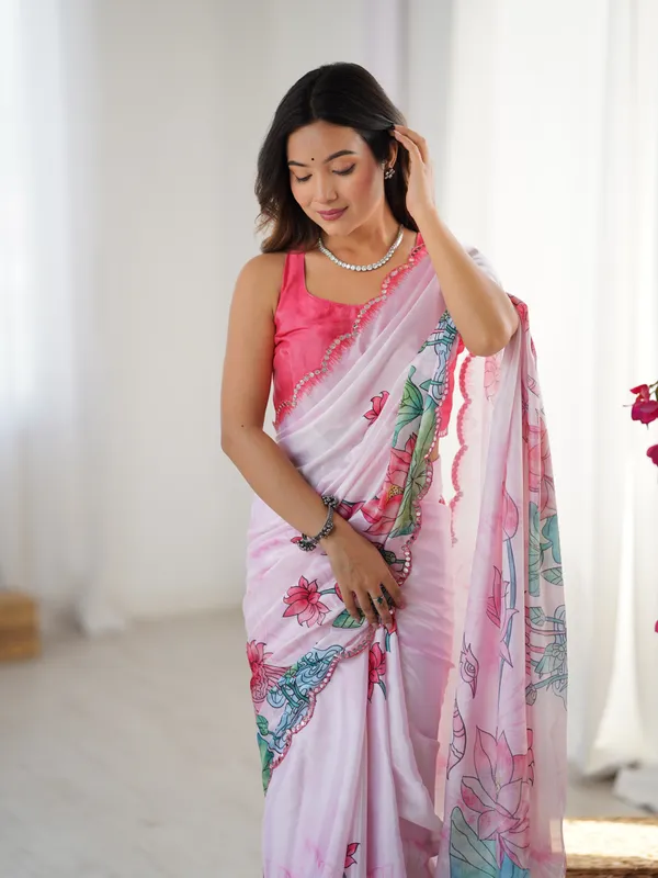 Rani_Pink_Pure_Chinon_Digital_Print_Saree_With_Mirror_Work_Scallop_Border_For_Women