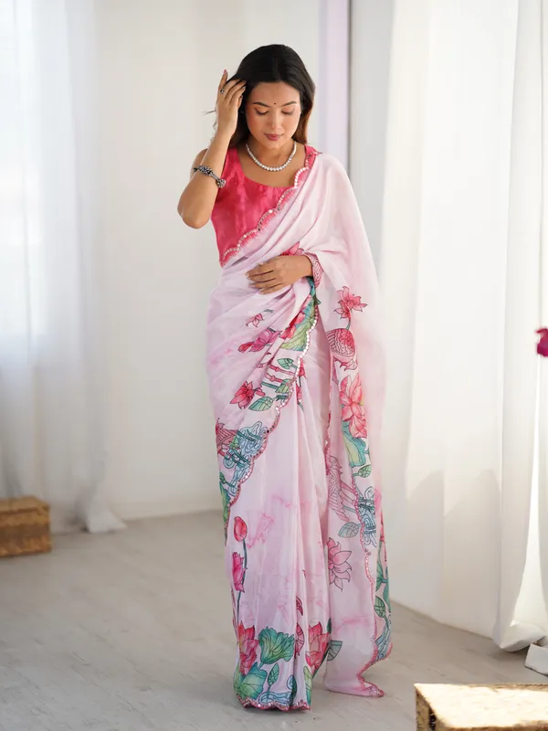 Rani_Pink_Pure_Chinon_Digital_Print_Saree_With_Mirror_Work_Scallop_Border_For_Women
