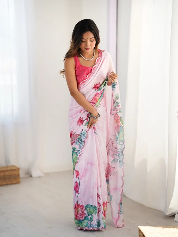 Rani_Pink_Pure_Chinon_Digital_Print_Saree_With_Mirror_Work_Scallop_Border_For_Women