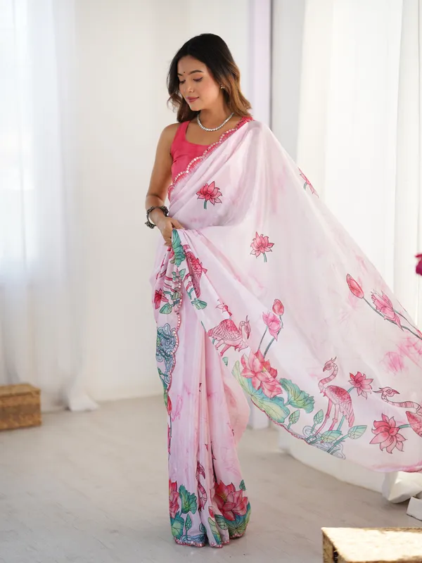 Rani_Pink_Pure_Chinon_Digital_Print_Saree_With_Mirror_Work_Scallop_Border_For_Women