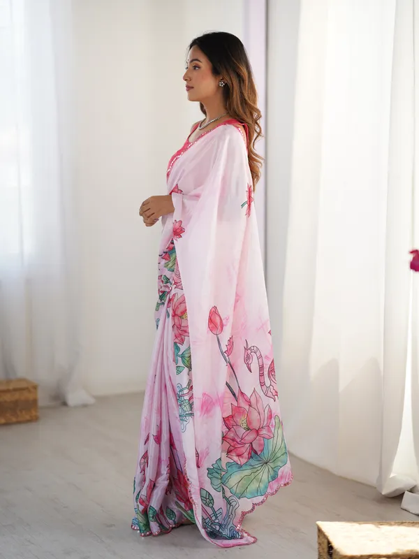 Rani_Pink_Pure_Chinon_Digital_Print_Saree_With_Mirror_Work_Scallop_Border_For_Women