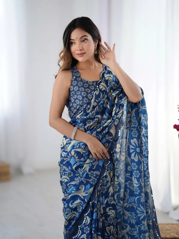 Navy_Blue_Pure_Chinon_Digital_Print_Saree_With_Mirror_Work_Scallop_Border_For_Women
