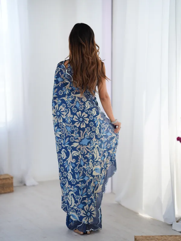 Navy_Blue_Pure_Chinon_Digital_Print_Saree_With_Mirror_Work_Scallop_Border_For_Women