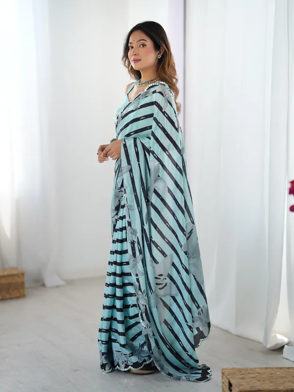 Teal_Pure_Chinon_Digital_Print_Saree_With_Mirror_Work_Scallop_Border_For_Women