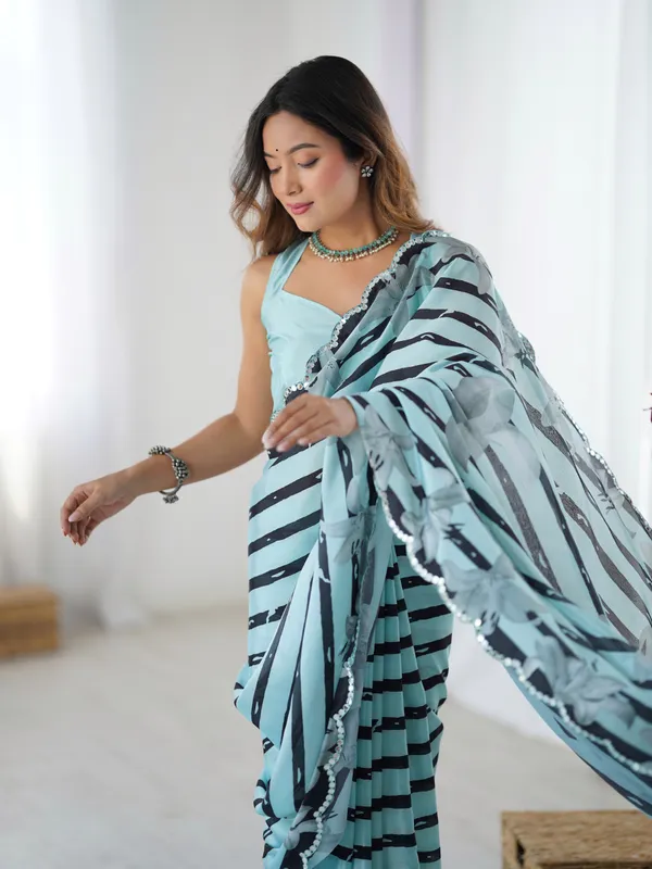 Teal_Pure_Chinon_Digital_Print_Saree_With_Mirror_Work_Scallop_Border_For_Women