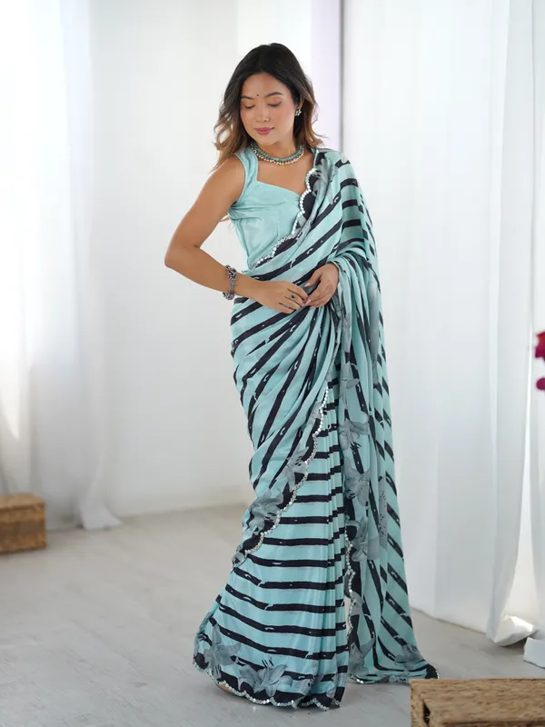 Teal_Pure_Chinon_Digital_Print_Saree_With_Mirror_Work_Scallop_Border_For_Women