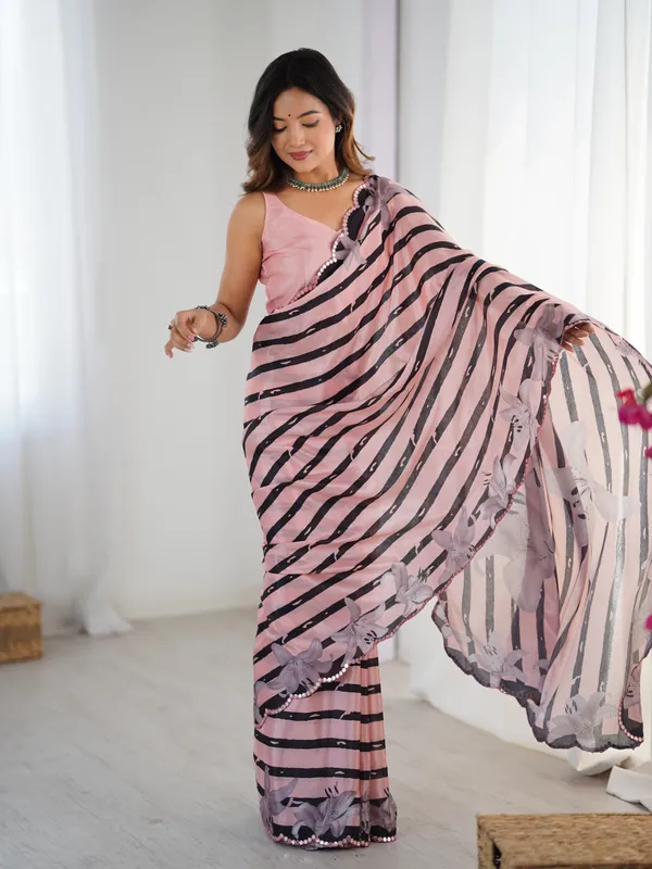 Pink_And_Black_Pure_Chinon_Digital_Print_Saree_With_Mirror_Work_Scallop_Border_For_Women