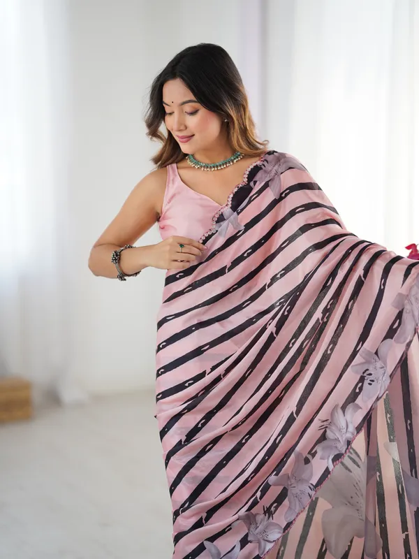 Pink_And_Black_Pure_Chinon_Digital_Print_Saree_With_Mirror_Work_Scallop_Border_For_Women