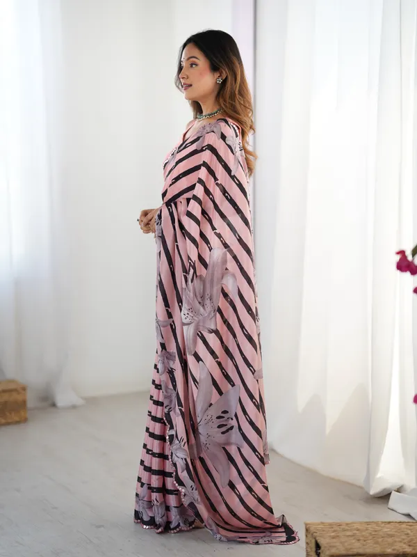 Pink_And_Black_Pure_Chinon_Digital_Print_Saree_With_Mirror_Work_Scallop_Border_For_Women