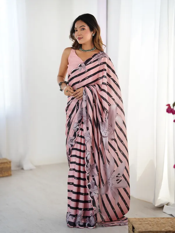 Pink_And_Black_Pure_Chinon_Digital_Print_Saree_With_Mirror_Work_Scallop_Border_For_Women