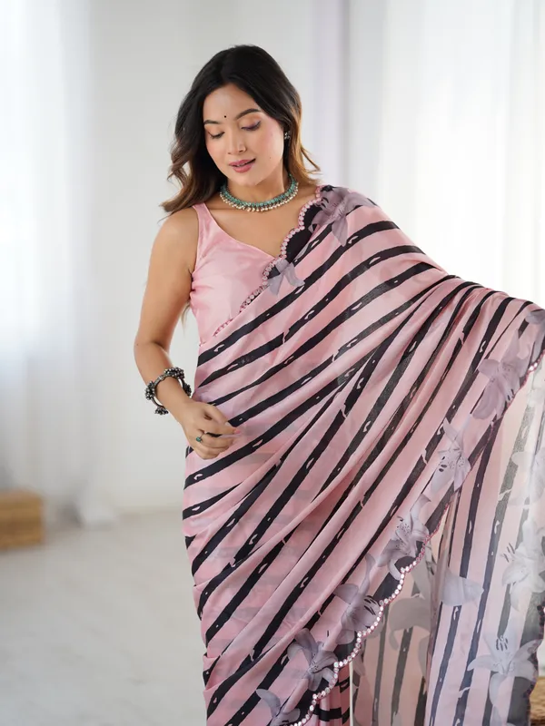 Pink_And_Black_Pure_Chinon_Digital_Print_Saree_With_Mirror_Work_Scallop_Border_For_Women