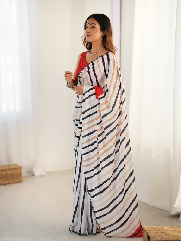 White_And_Red_Pure_Chinon_Digital_Print_Saree_With_Mirror_Work_Scallop_Border_For_Women