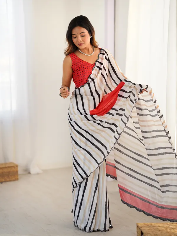 White_And_Red_Pure_Chinon_Digital_Print_Saree_With_Mirror_Work_Scallop_Border_For_Women