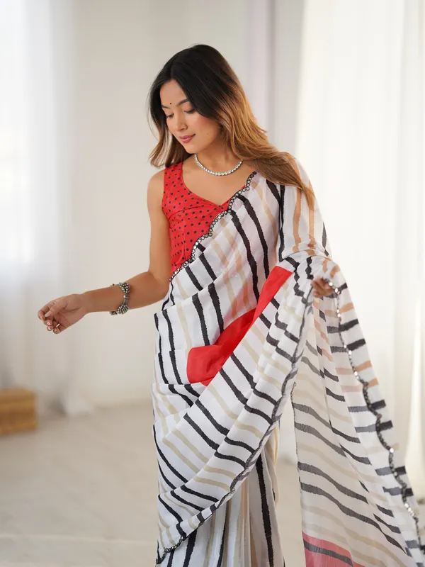 White_And_Red_Pure_Chinon_Digital_Print_Saree_With_Mirror_Work_Scallop_Border_For_Women