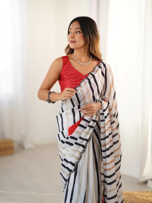 White_And_Red_Pure_Chinon_Digital_Print_Saree_With_Mirror_Work_Scallop_Border_For_Women
