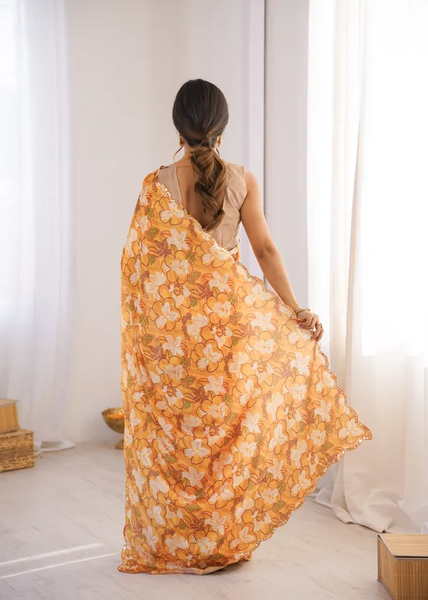 Yellow_Pure_Chinon_Digital_Print_Saree_With_Mirror_Work_Scallop_Border_For_Women