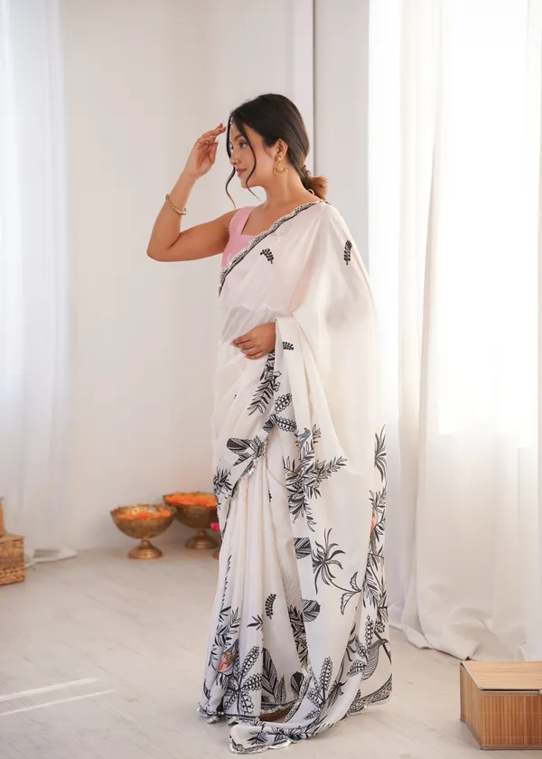 White_Pure_Chinon_Digital_Print_Saree_With_Mirror_Work_Scallop_Border_For_Women