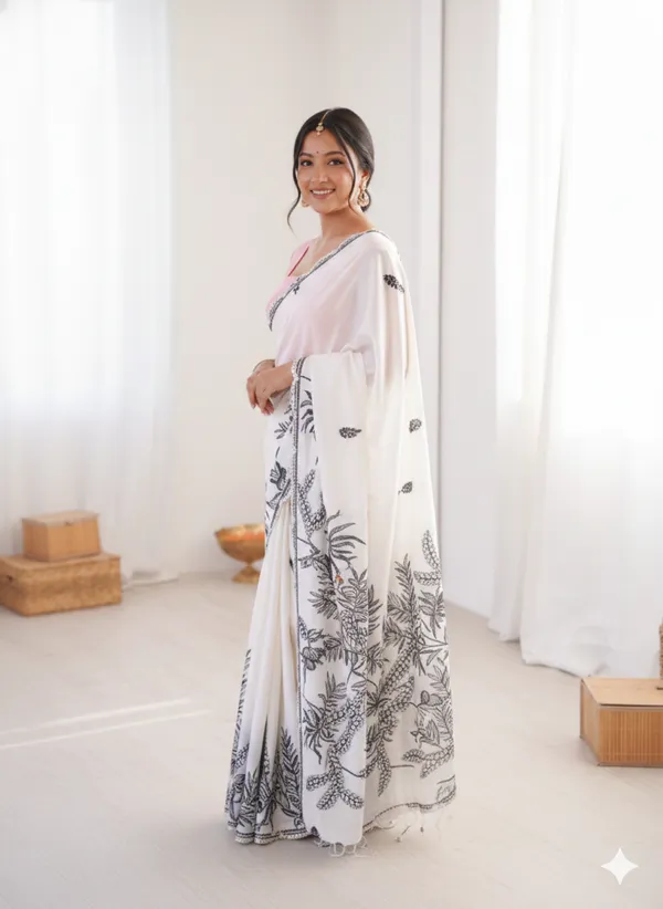 White_Pure_Chinon_Digital_Print_Saree_With_Mirror_Work_Scallop_Border_For_Women