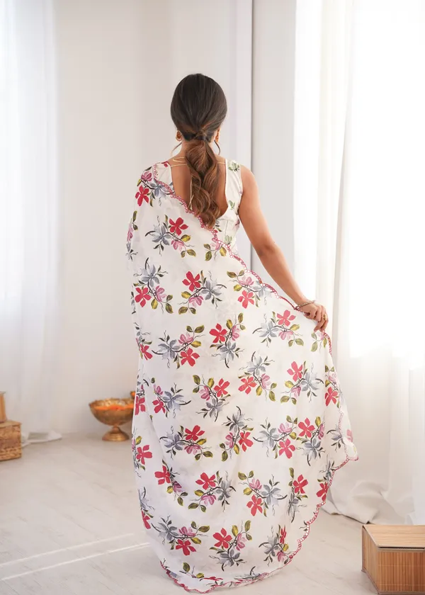 White_Pure_Chinon_Digital_Print_Saree_With_Mirror_Work_Scallop_Border_For_Women