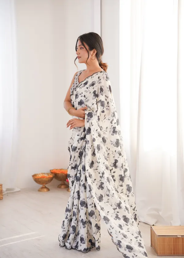 White_And_Black_Pure_Chinon_Digital_Print_Saree_With_Mirror_Work_Scallop_Border_For_Women