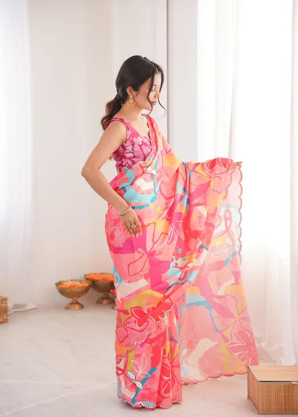Rani_Pink_Pure_Chinon_Digital_Print_Saree_With_Mirror_Work_Scallop_Border_For_Women