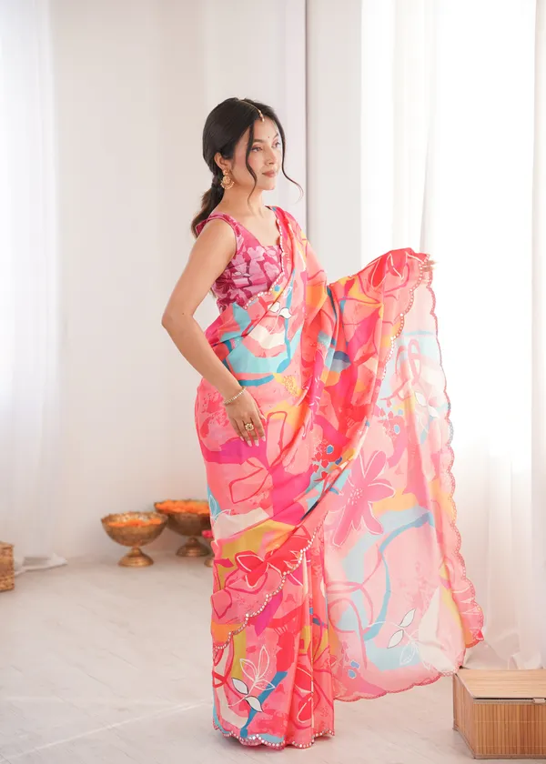 Rani_Pink_Pure_Chinon_Digital_Print_Saree_With_Mirror_Work_Scallop_Border_For_Women