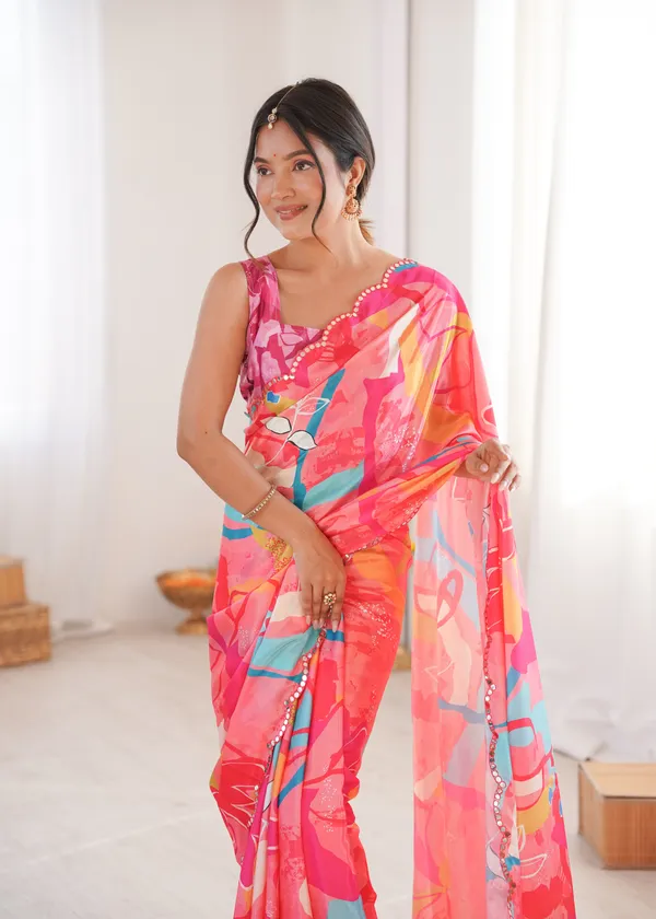 Rani_Pink_Pure_Chinon_Digital_Print_Saree_With_Mirror_Work_Scallop_Border_For_Women
