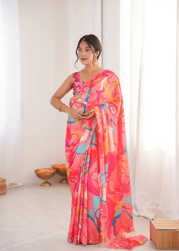 Rani_Pink_Pure_Chinon_Digital_Print_Saree_With_Mirror_Work_Scallop_Border_For_Women