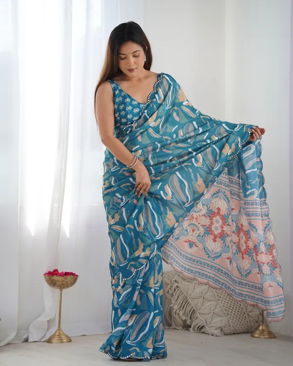 Blue_Pure_Chinon_Digital_Print_Saree_With_Mirror_Work_Scallop_Border_For_Women