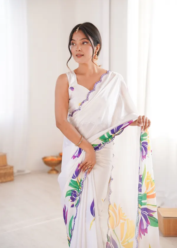 White_Pure_Chinon_Digital_Print_Saree_With_Mirror_Work_Scallop_Border_For_Women