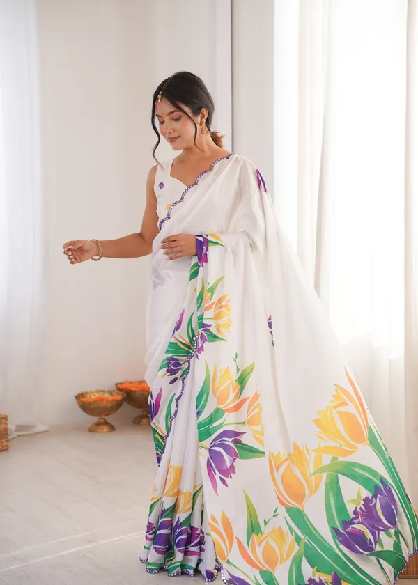White_Pure_Chinon_Digital_Print_Saree_With_Mirror_Work_Scallop_Border_For_Women