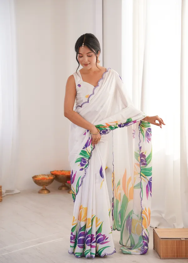 White_Pure_Chinon_Digital_Print_Saree_With_Mirror_Work_Scallop_Border_For_Women