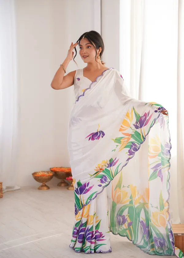 White_Pure_Chinon_Digital_Print_Saree_With_Mirror_Work_Scallop_Border_For_Women