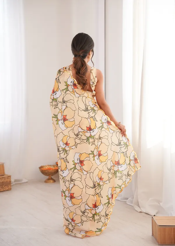 Yellow_Pure_Chinon_Digital_Print_Saree_With_Mirror_Work_Scallop_Border_For_Women