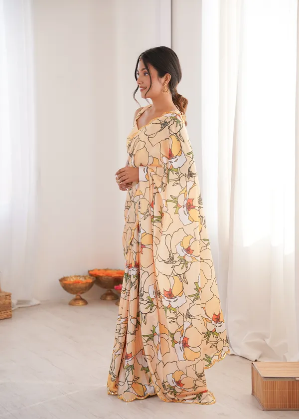 Yellow_Pure_Chinon_Digital_Print_Saree_With_Mirror_Work_Scallop_Border_For_Women