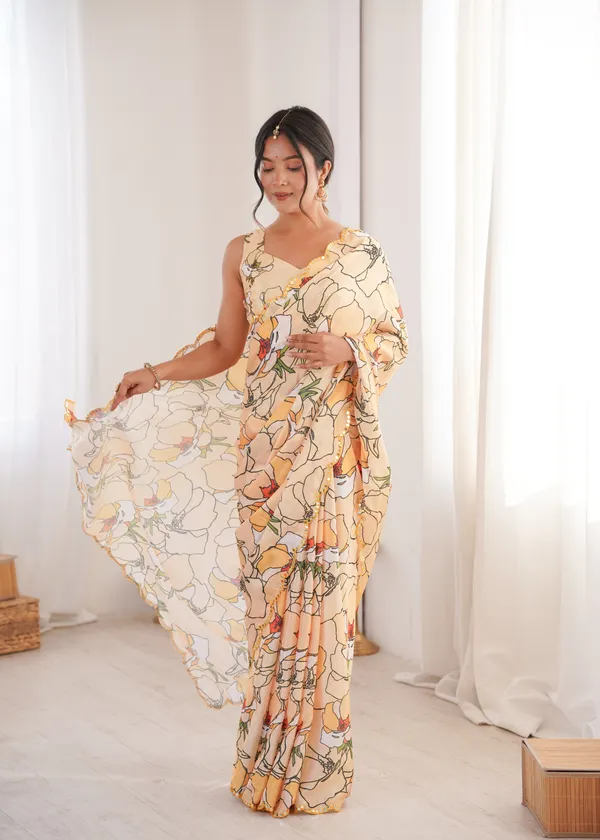 Yellow_Pure_Chinon_Digital_Print_Saree_With_Mirror_Work_Scallop_Border_For_Women