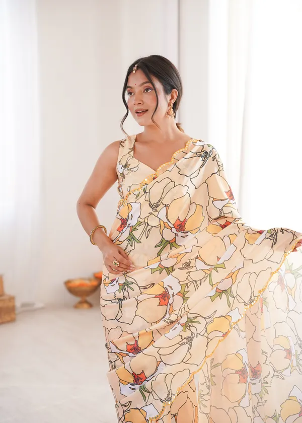 Yellow_Pure_Chinon_Digital_Print_Saree_With_Mirror_Work_Scallop_Border_For_Women