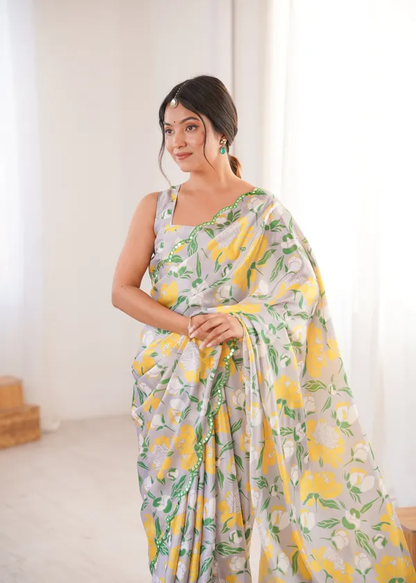 Lime_Yellow_And_Green_Pure_Chinon_Digital_Print_Saree_With_Mirror_Work_Scallop_Border_For_Women