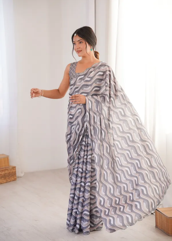 Grey_And_White_Pure_Chinon_Digital_Print_Saree_With_Mirror_Work_Scallop_Border_For_Women