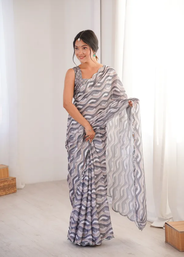 Grey_And_White_Pure_Chinon_Digital_Print_Saree_With_Mirror_Work_Scallop_Border_For_Women