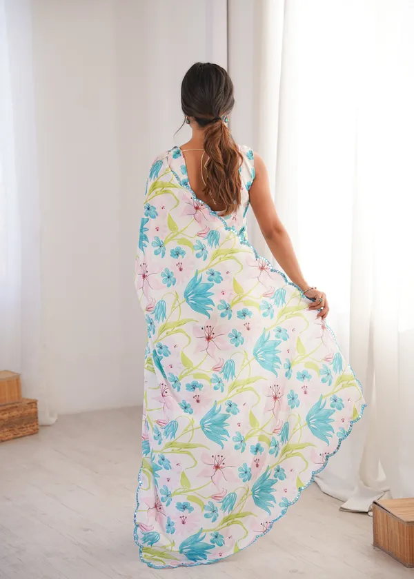 Aqua_Blue_And_White_Pure_Chinon_Digital_Print_Saree_With_Mirror_Work_Scallop_Border_For_Women