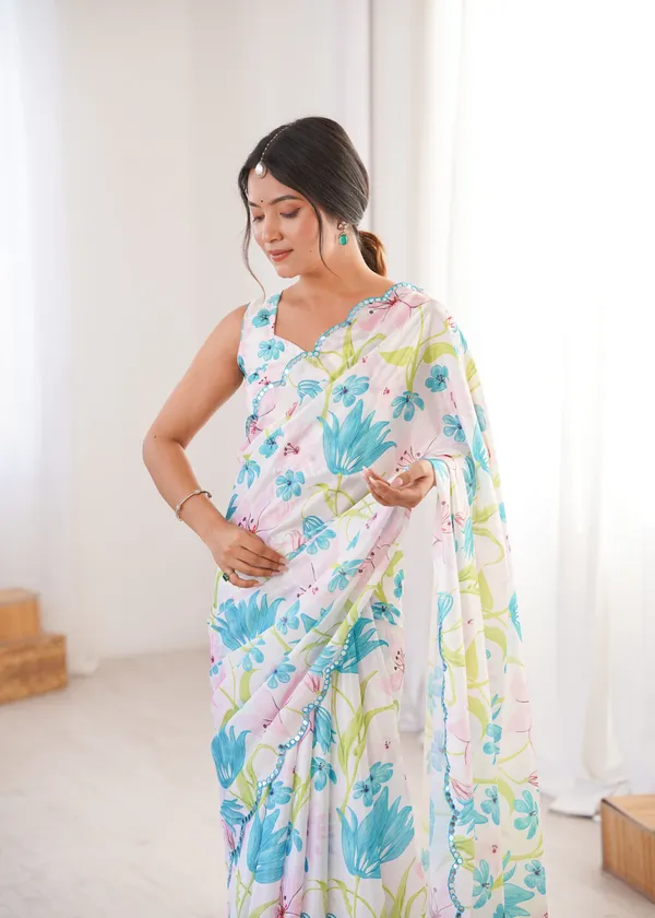 Aqua_Blue_And_White_Pure_Chinon_Digital_Print_Saree_With_Mirror_Work_Scallop_Border_For_Women
