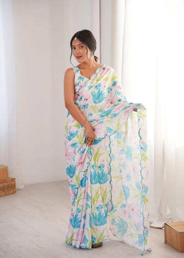 Aqua_Blue_And_White_Pure_Chinon_Digital_Print_Saree_With_Mirror_Work_Scallop_Border_For_Women