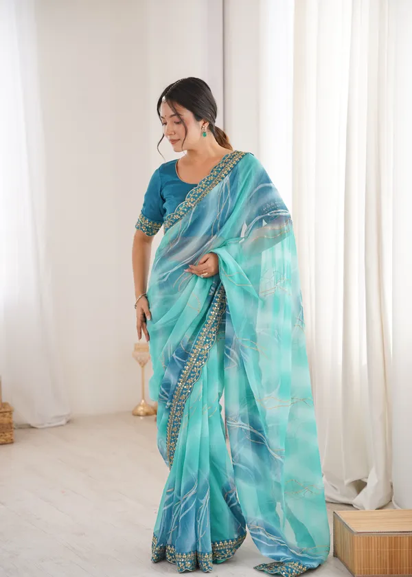 Aqua_Blue_Padding_Chiffon_Georgette_Partywear_Saree_For_Women