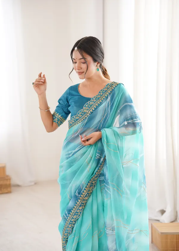 Aqua_Blue_Padding_Chiffon_Georgette_Partywear_Saree_For_Women