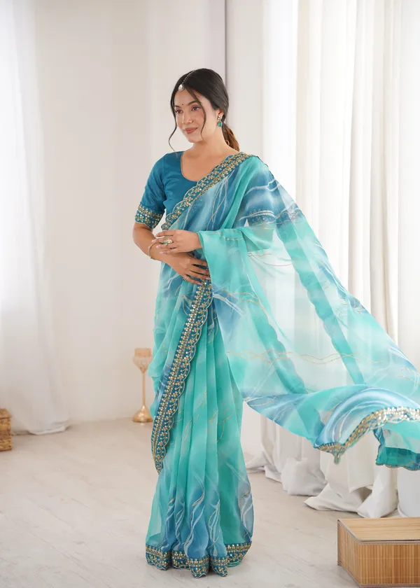 Aqua_Blue_Padding_Chiffon_Georgette_Partywear_Saree_For_Women
