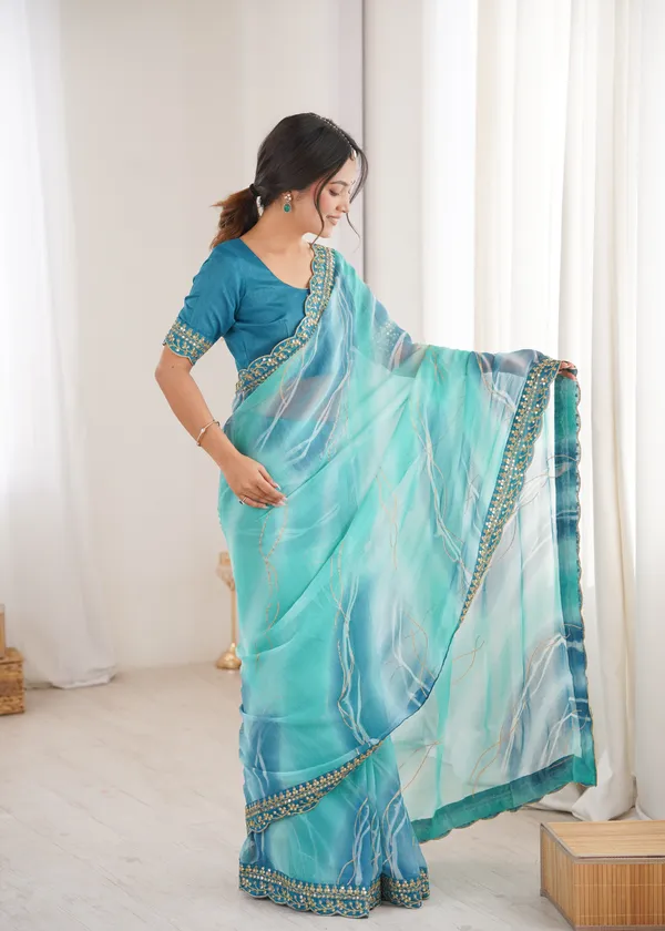 Aqua_Blue_Padding_Chiffon_Georgette_Partywear_Saree_For_Women