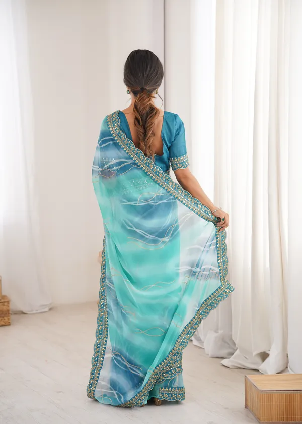 Aqua_Blue_Padding_Chiffon_Georgette_Partywear_Saree_For_Women