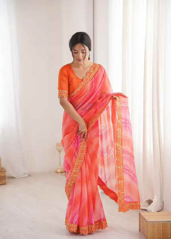 Orange_Padding_Chiffon_Georgette_Partywear_Saree_For_Women